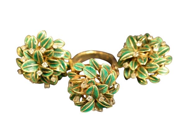 GOLD AND ENAMEL DEMI PARURE