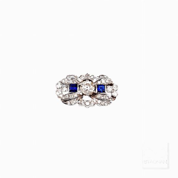 DIAMOND AND SAPPHIRE ART DECO BROOCH