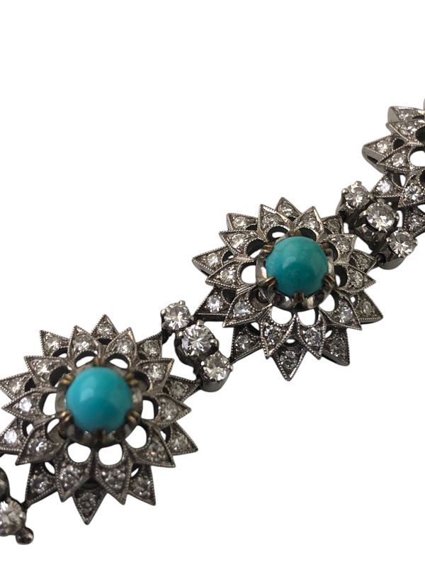 GOLD TURQUOISE AND DIAMOND BRACELET