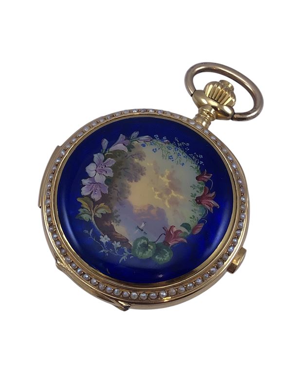 A.PARIS MINUTE REPEATER AND CHRONOGRAPH ENAMEL POCKET WATCH FOR CHINEESE MARKET