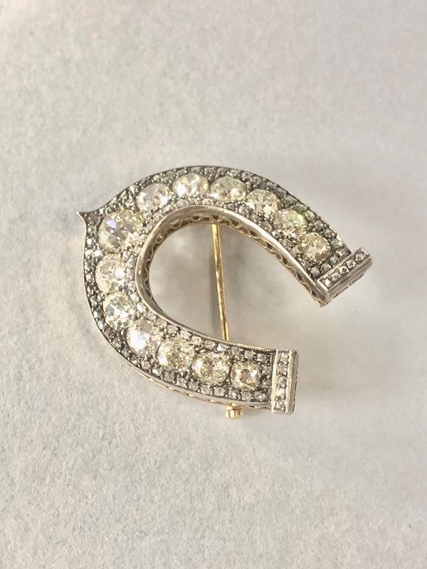 SILVER AND GOLD OLD CUT DIAMOND BROOCH