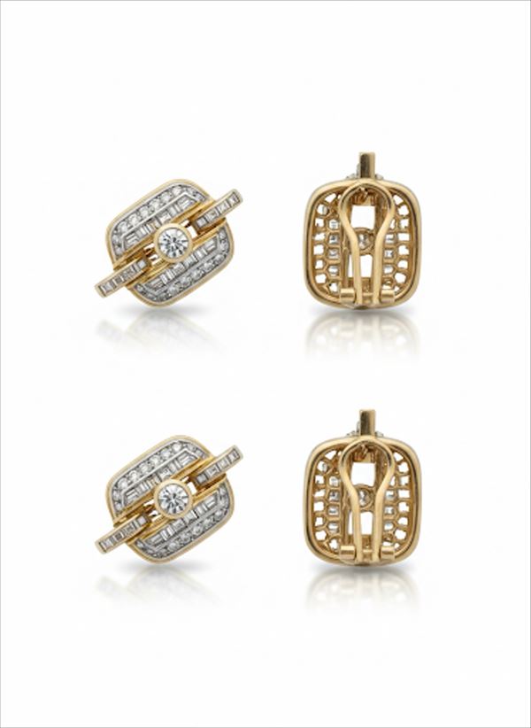 A Pair of Diamond-Set 18kt Gold Earclips