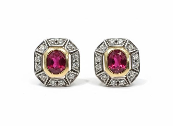 A PAIR OF RUBY AND DIAMOND EARRING