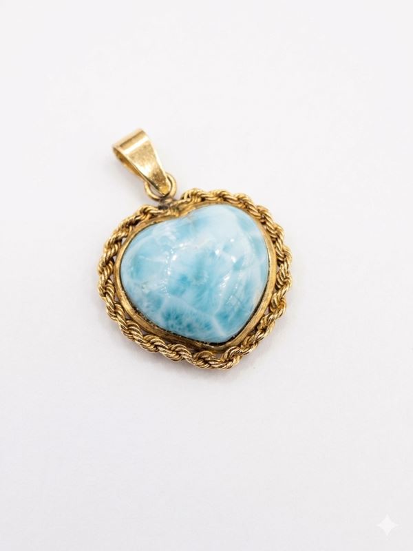 GOLD LARIMAR HEART PENDANT
