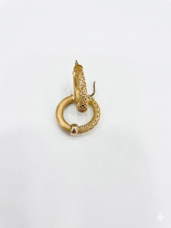YELLOW GOLD MIXED FINISH HOOP EARRINGS