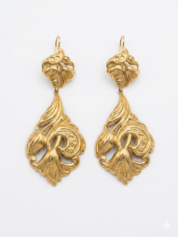 YELLOW GOLD ART-NOUVEAU STYLE EARRINGS