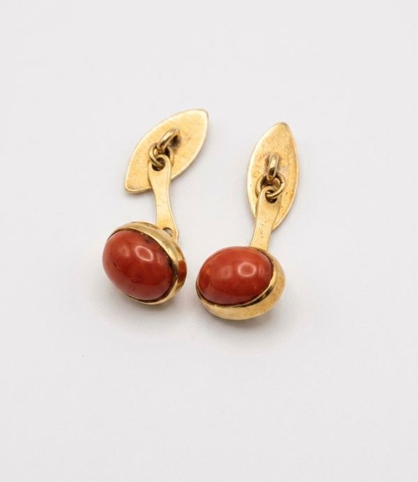 GOLD AND CORAL CUFFLINCKS
