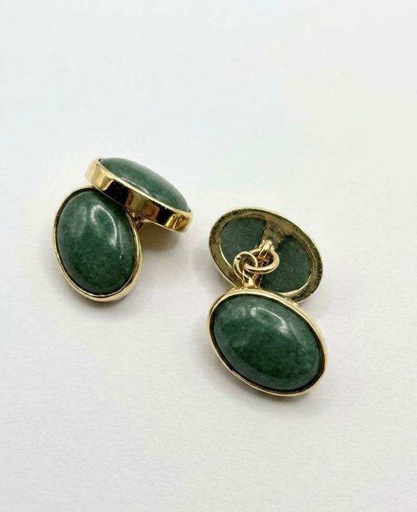 GOLD AND GREEN AVENTURINE CUFFLINCKS