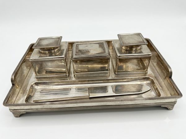 AN ART DECO SILVER DESK SET
